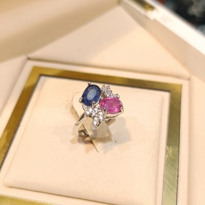 انگشتر نقره زنانه نگین یاقوت کبود و یاقوت سرخ - کدr1336