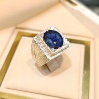 انگشتر نقره دستساز مردانه نگین یاقوت کبود- کدR1367