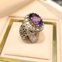 انگشتر نقره دستساز مردانه نگین آمتیست مخراج یاقوت زرد- کدR1369